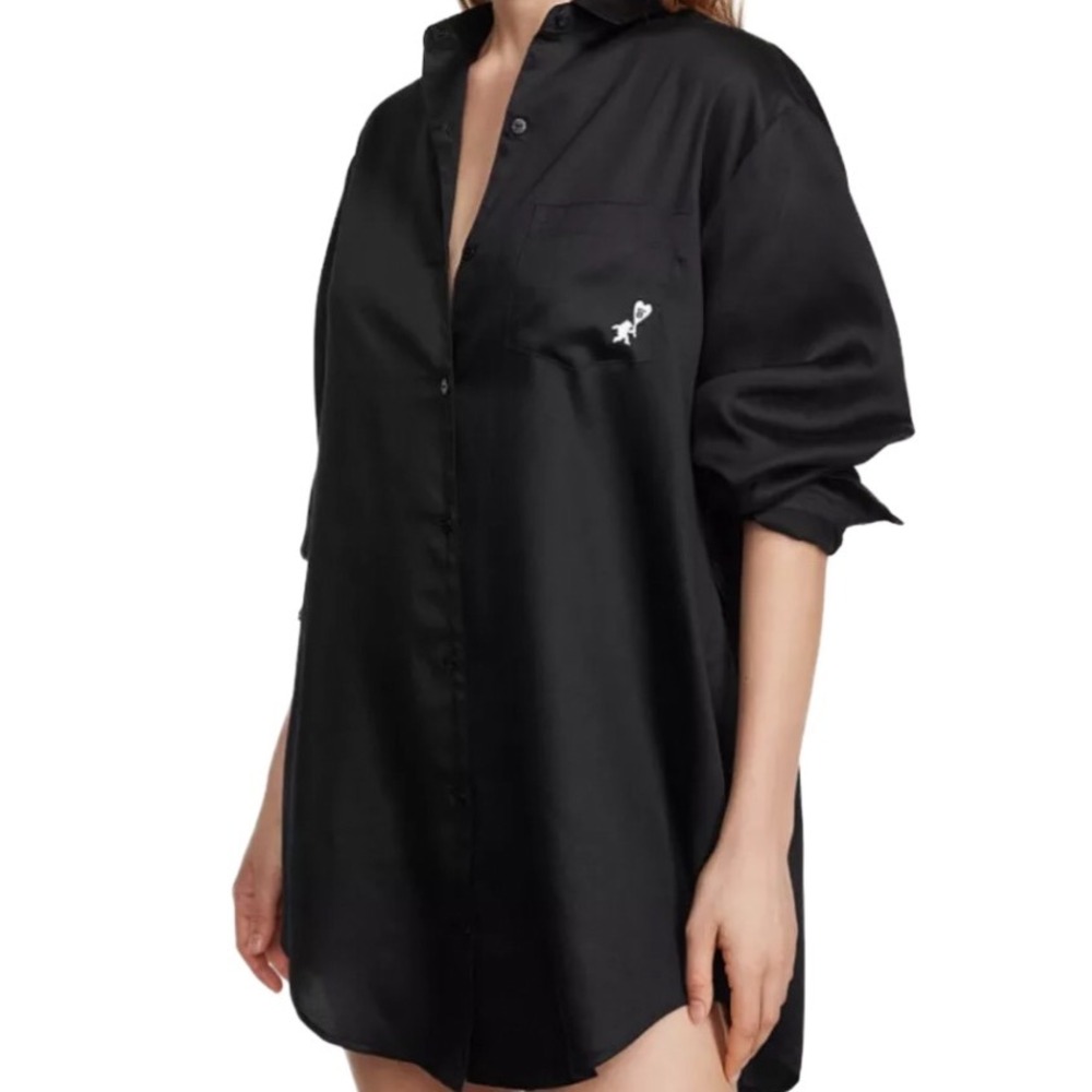 Naomi Victoria's Secret Black Lyocell Sleep Shirt Dress XS Button Down‎